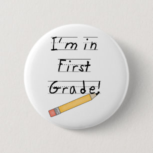 Lined Paper and Pencil First Grade Pinback Button