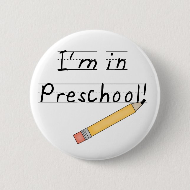 Lined Paper and Pencil Preschool Button (Front)