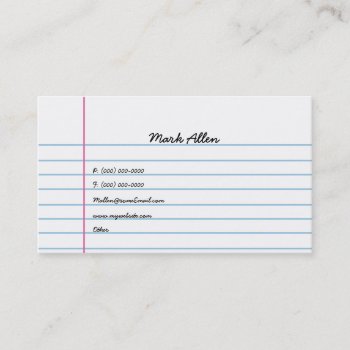 Lined Paper Business Card by pixelholicBC at Zazzle