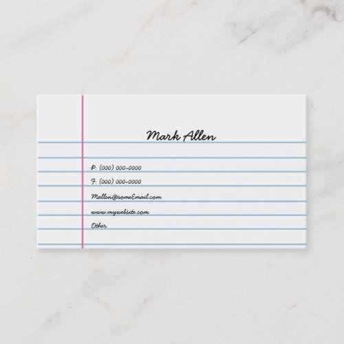Lined Paper Business Card Templates