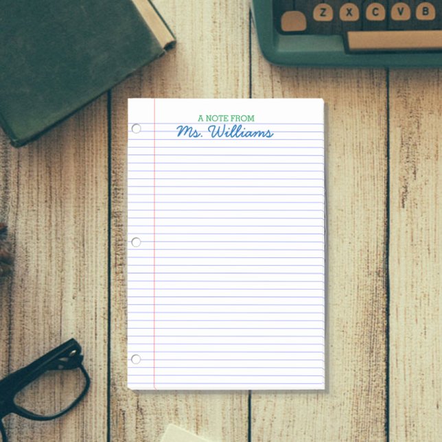 Lined Paper Look Personalized Teacher Post-it Notes (Creator Uploaded)