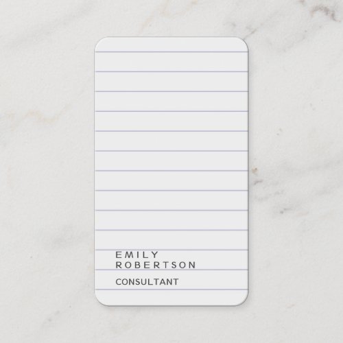 Lined Paper Plain Trendy Modern Minimalist Business Card