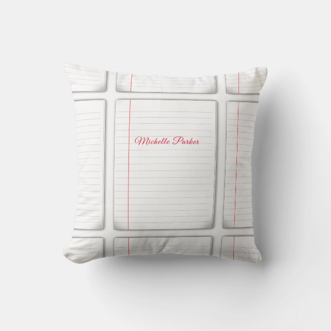 Lined Paper Professional Plain Minimalist Add Name Throw Pillow (Front)