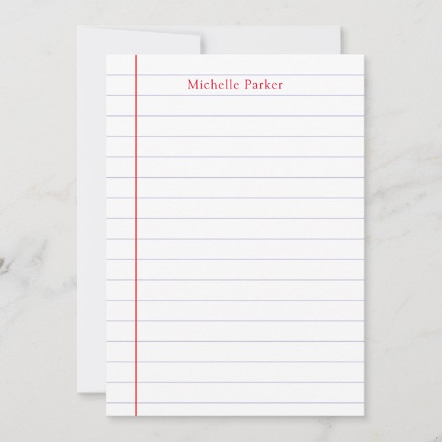 Lined Paper Professional Plain Minimalist Modern Note Card (Front)