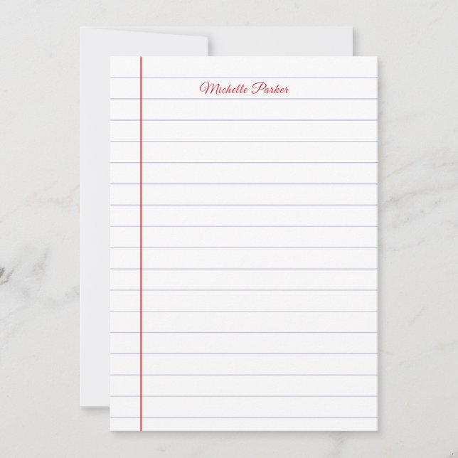Lined Paper Professional Plain Minimalist Modern Note Card (Front)