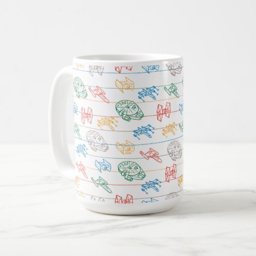 Lined Paper Spaceship Doodle Pattern Coffee Mug