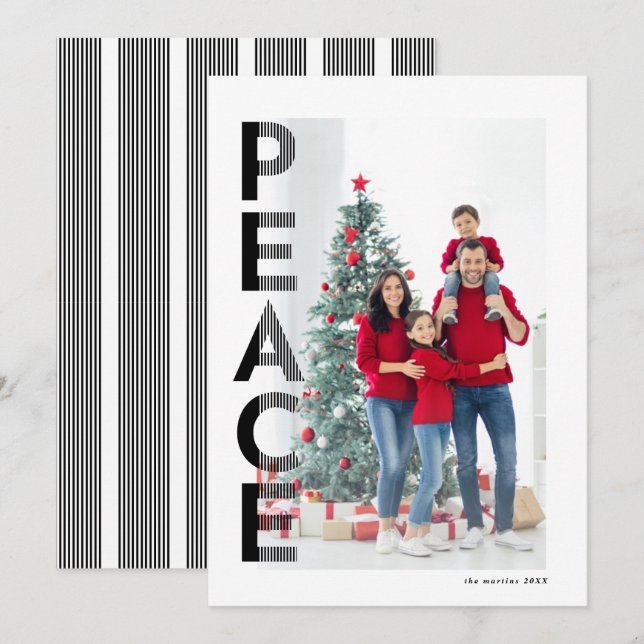 Lined Peace Holiday photo card in Black (Front/Back)