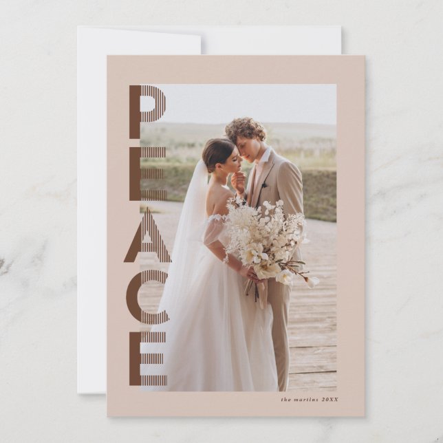 Lined Peace Holiday photo card in Brown (Front)