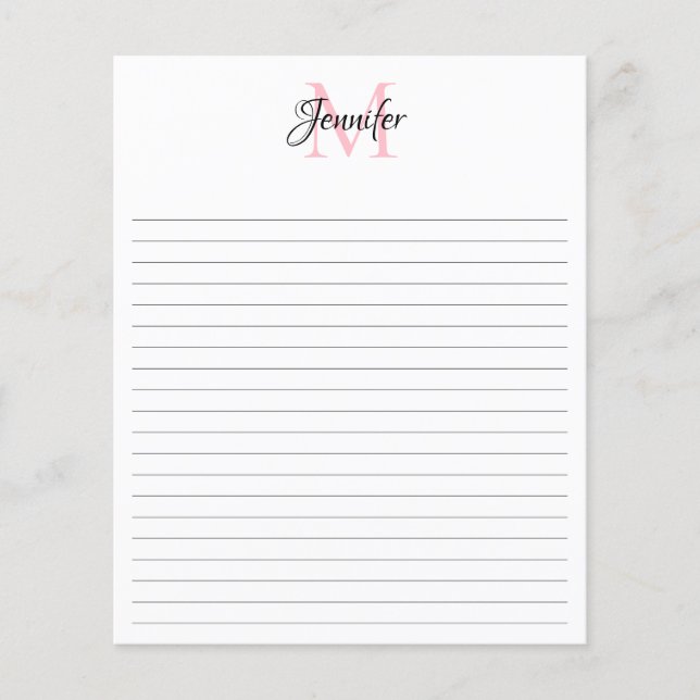 Lined Personalized Monogram Stationery 4.5" x 5.6" Flyer (Front)