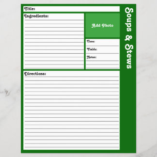 Lined Recipe Pages (Dark Green)