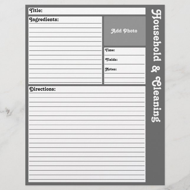 Lined Recipe Pages (Gray) (Front)