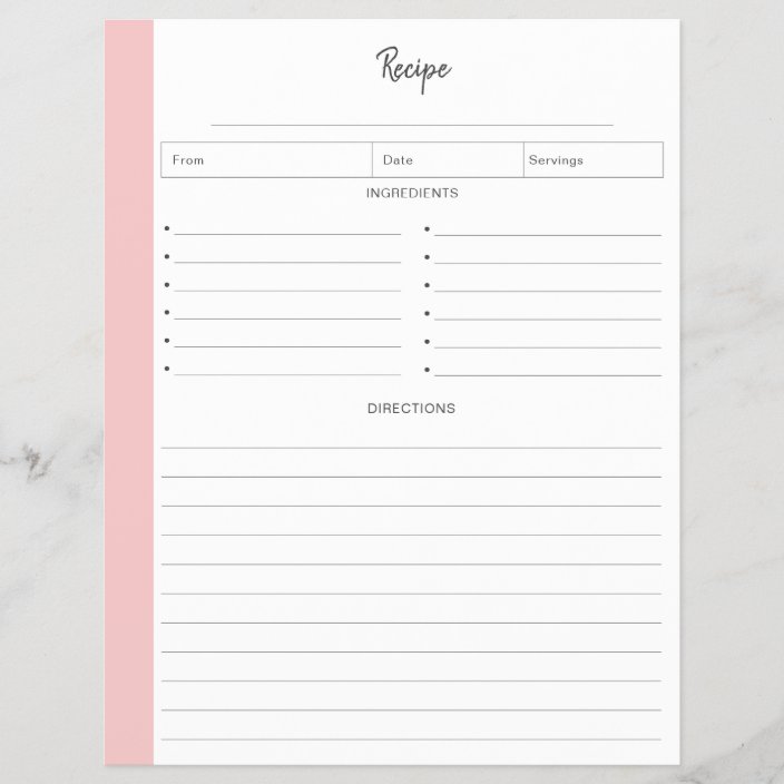Lined Recipe Pages in Blush letter format | Zazzle.com