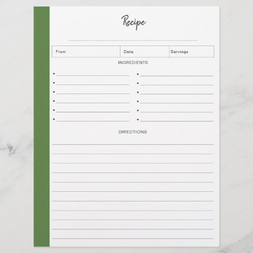 Lined Recipe Pages in letter format  Tropical