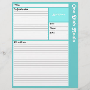 Lined Recipe Pages (Light Aqua)
