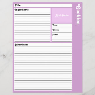 Lined Recipe Pages (Light Purple)