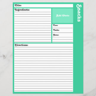 Lined Recipe Pages (Light Teal)