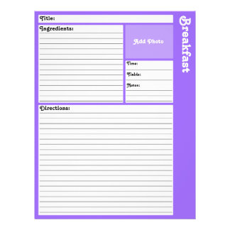 Lined Recipe Pages (Light Violet)