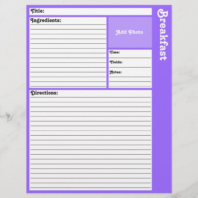 Lined Recipe Pages (Light Violet) (Front)