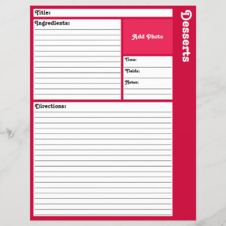Lined Recipe Pages (Magenta)
