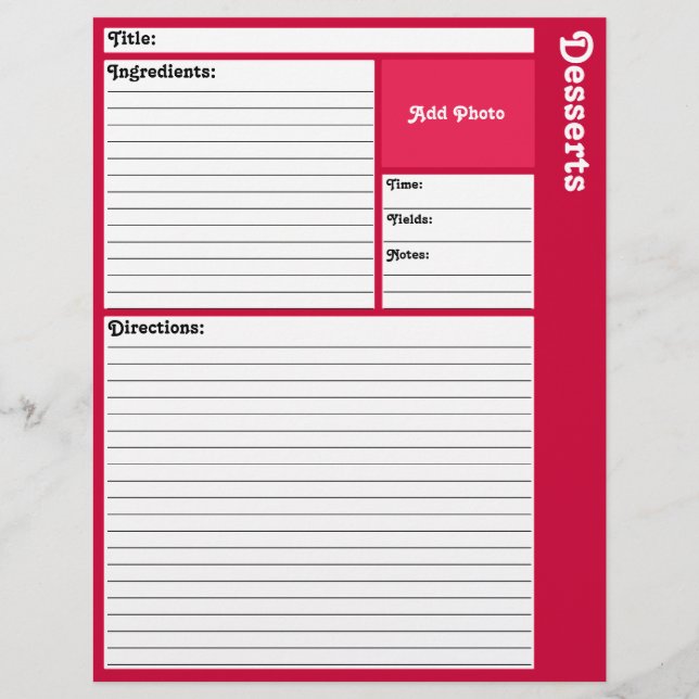 Lined Recipe Pages (Magenta) (Front)