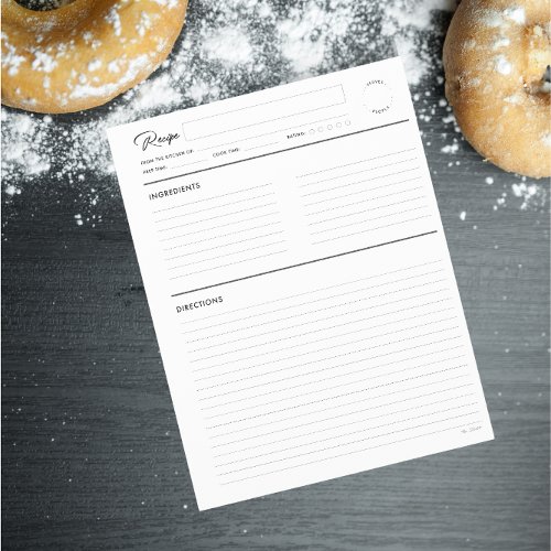Lined Recipe Pages Modern BW letter format