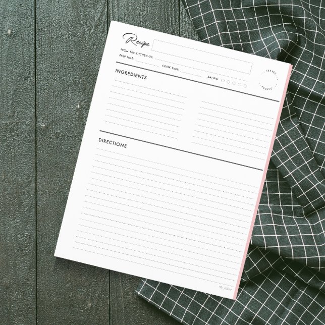 Lined Recipe Pages Modern in Blush letter format (Creator Uploaded)