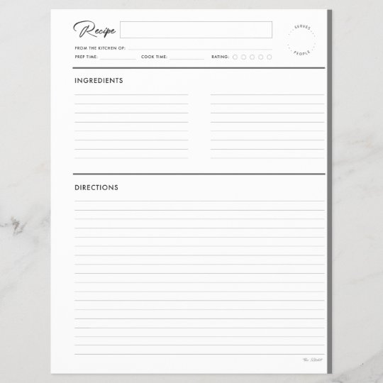 Lined Recipe Pages Modern in Grey letter format | Zazzle.com