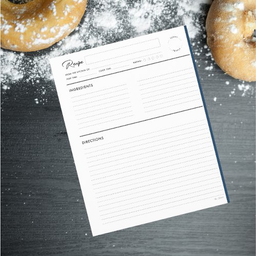 Lined Recipe Pages Modern in Navy letter format
