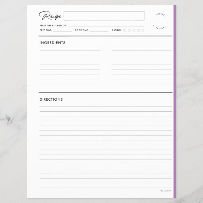Lined Recipe Pages Modern in Purple letter format | Zazzle.com