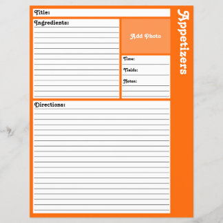 Lined Recipe Pages (Orange)