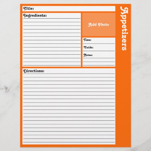 Lined Recipe Pages Orange