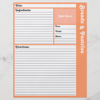 Lined Recipe Pages (Peach)
