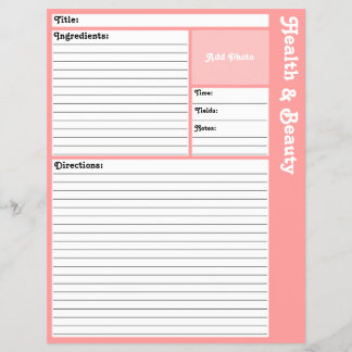 Lined Recipe Pages (Pink)