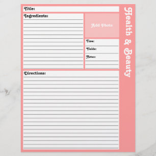 Lined Recipe Pages (Pink)