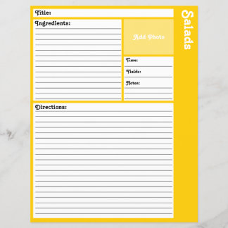 Lined Recipe Pages (Yellow)