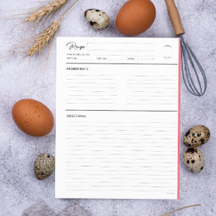 Lined Recipe with notes Modern Pink Letter format