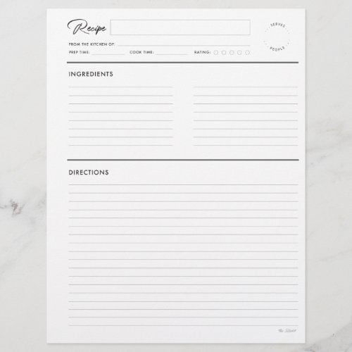 Lined Recipe with notes Modern White Letter format