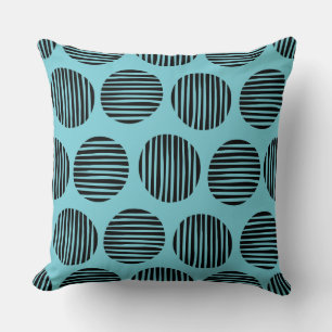Lined Spots 190917 - Black on Robin Egg Blue Throw Pillow