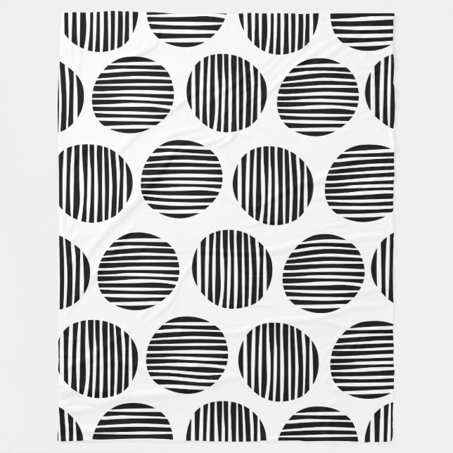 Lined Spots 190917 - Black on White Fleece Blanket (Front)