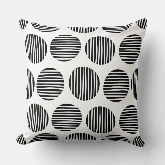 Lined Spots 190917 - Black on White Throw Pillow (Front)