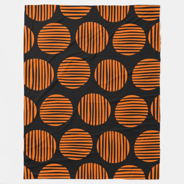 Lined Spots 190917 - Orange on Black Fleece Blanket (Front)