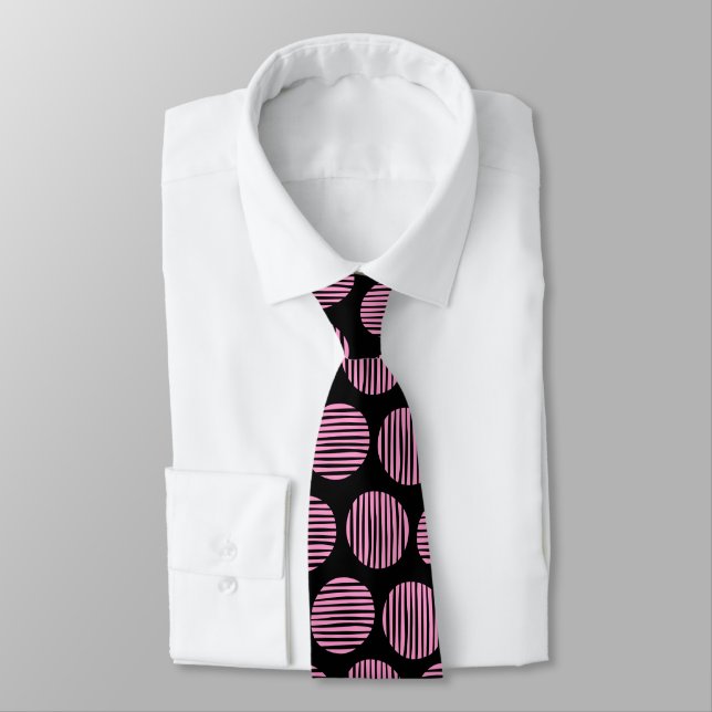 Lined Spots 190917 - Pink and Black Neck Tie (Tied)