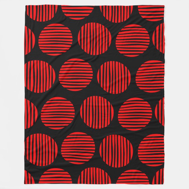 Lined Spots 190917 - Red on Black Fleece Blanket (Front)