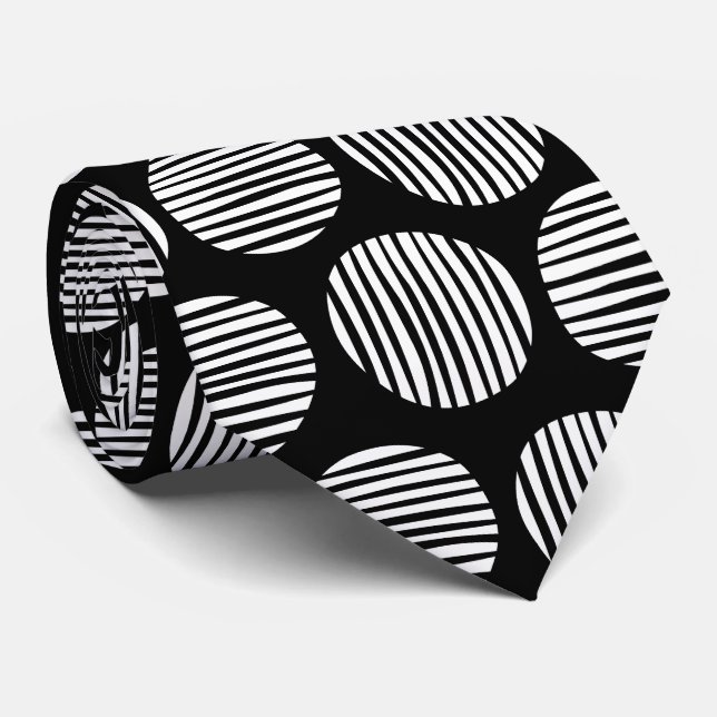 Lined Spots 190917 - White on Black Neck Tie (Rolled)