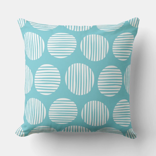 Lined Spots 190917 - White on Robin Egg Blue Throw Pillow (Front)