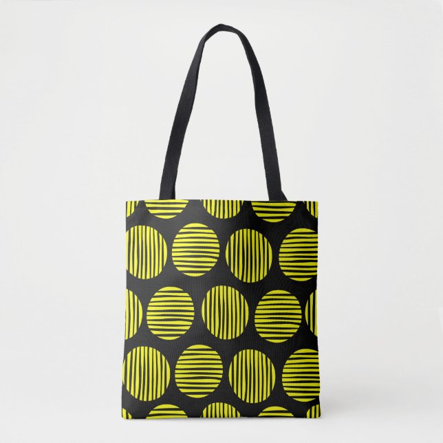 Lined Spots 190917 - Yellow on Black Tote Bag (Front)