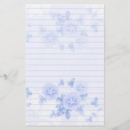 Lined Stationery Paper with Pretty Blue Flowers