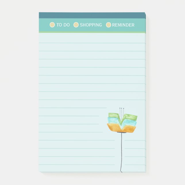 Lined Stylish Modern Flower Shopping List Post-it Notes (Front)