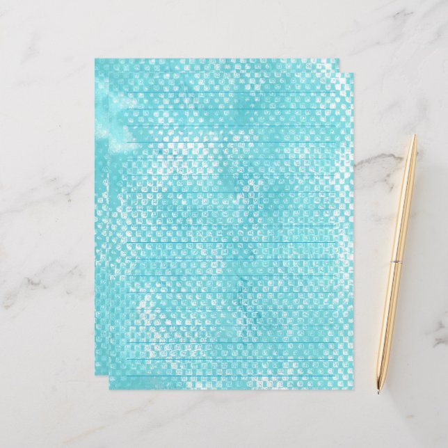 Lined Texture Look Teal Turquoise Scrapbook Paper (Front/Back In Situ)