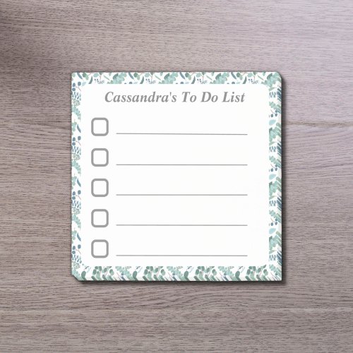 Lined To Do List Blue Green Foliage Sticky Post_it Notes